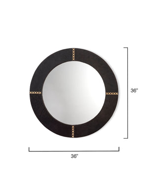 Round Cross Stitch Mirror in Espresso Hide w/ Antique Brass