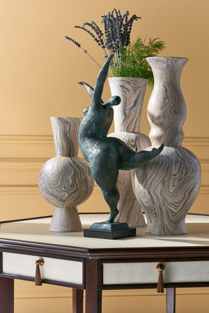Gray Marbleized Tall Vase - White/Gray