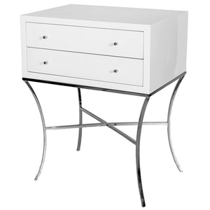 Worlds Away Elena Lacquered Wood & Nickel Side Table – White