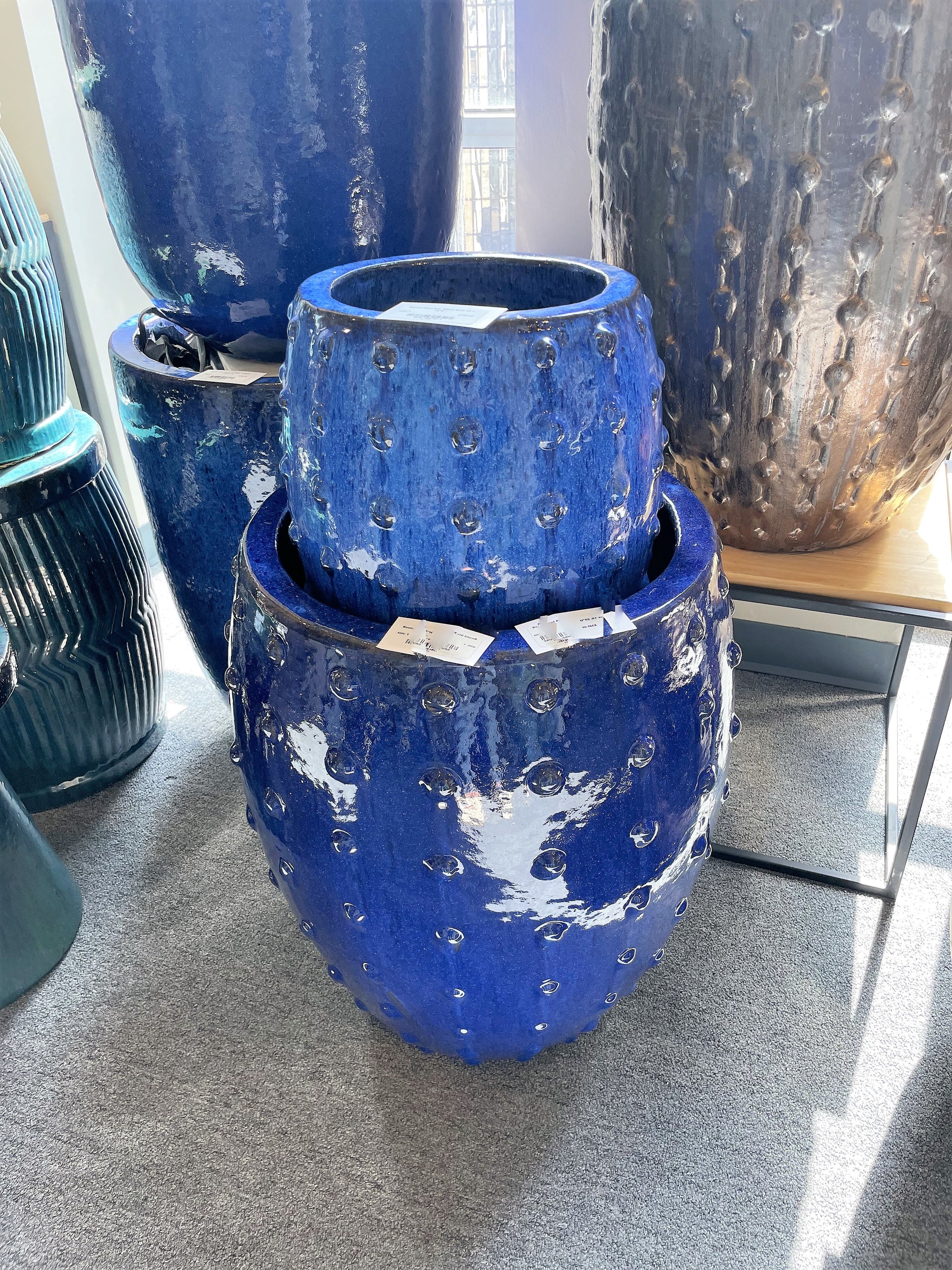 blue ceramic plant pot Studded Round Ceramic Planters - Royal Blue (set of 2)