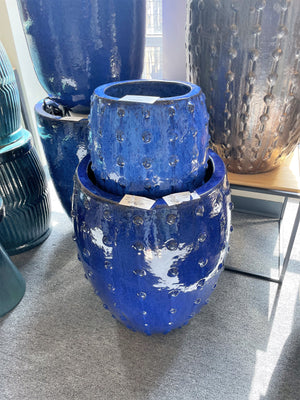 Studded Round Ceramic Planters - Royal Blue (set of 2)