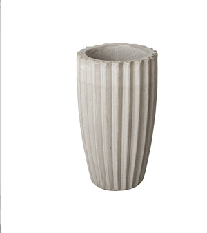 Tall Round Ridged Ceramic Pot in Stone Gray – Small