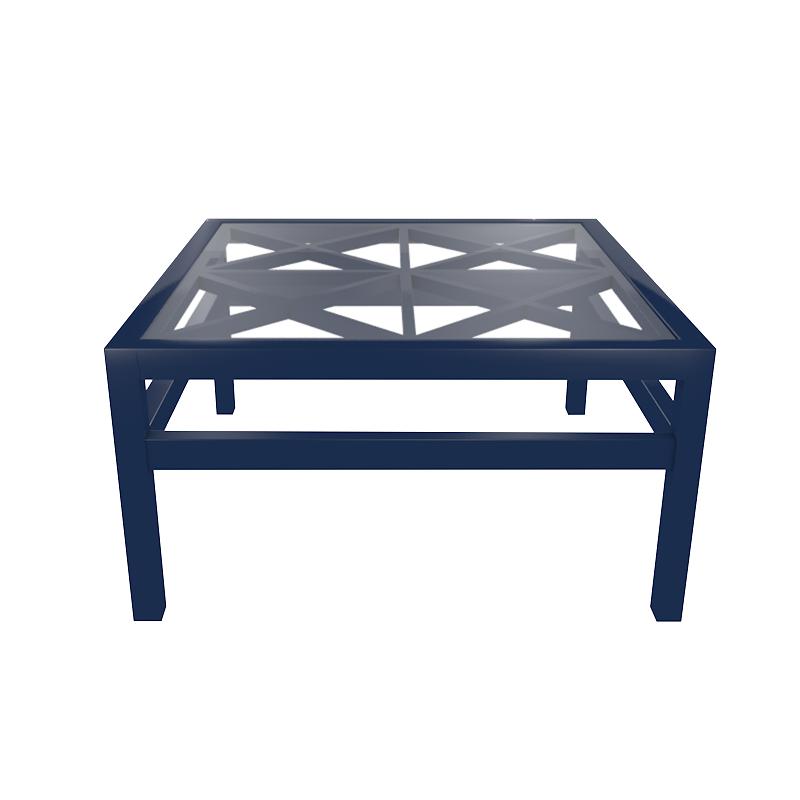 Essex Lacquer Trellis Coffee Table with Glass Top - Navy (Additional Colors Available)