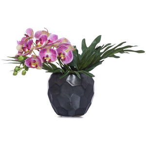 Small Lavender Silk Phalaenopsis in Faceted Black Pot