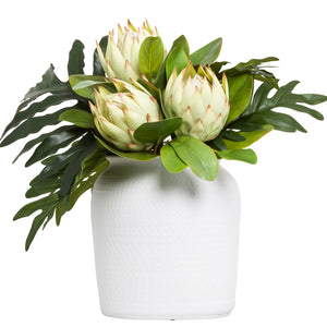 Protea Silk Floral Arrangement in White Bowl