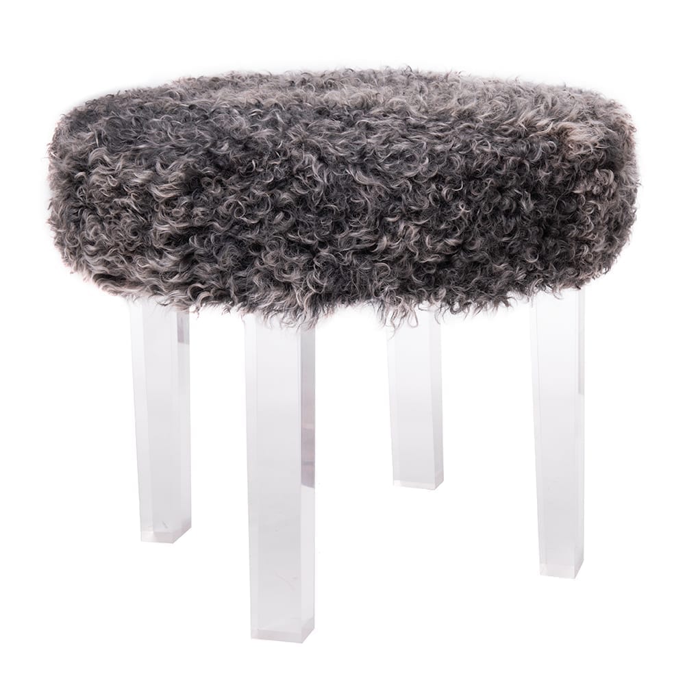 Curly Lamb Round Bench with Lucite Base – Dark Grey Tip (Additional Options Available)