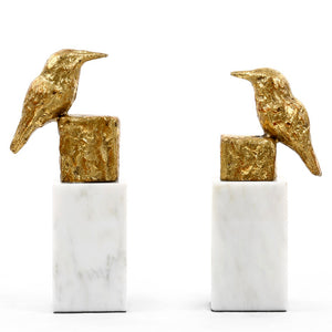 Gold Leafed Finch Sculptures with Marble Base – Set of 2 | Finch Collection | Villa & House