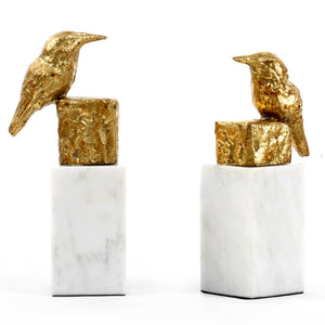 Gold Leafed Finch Sculptures with Marble Base – Set of 2 | Finch Collection | Villa & House