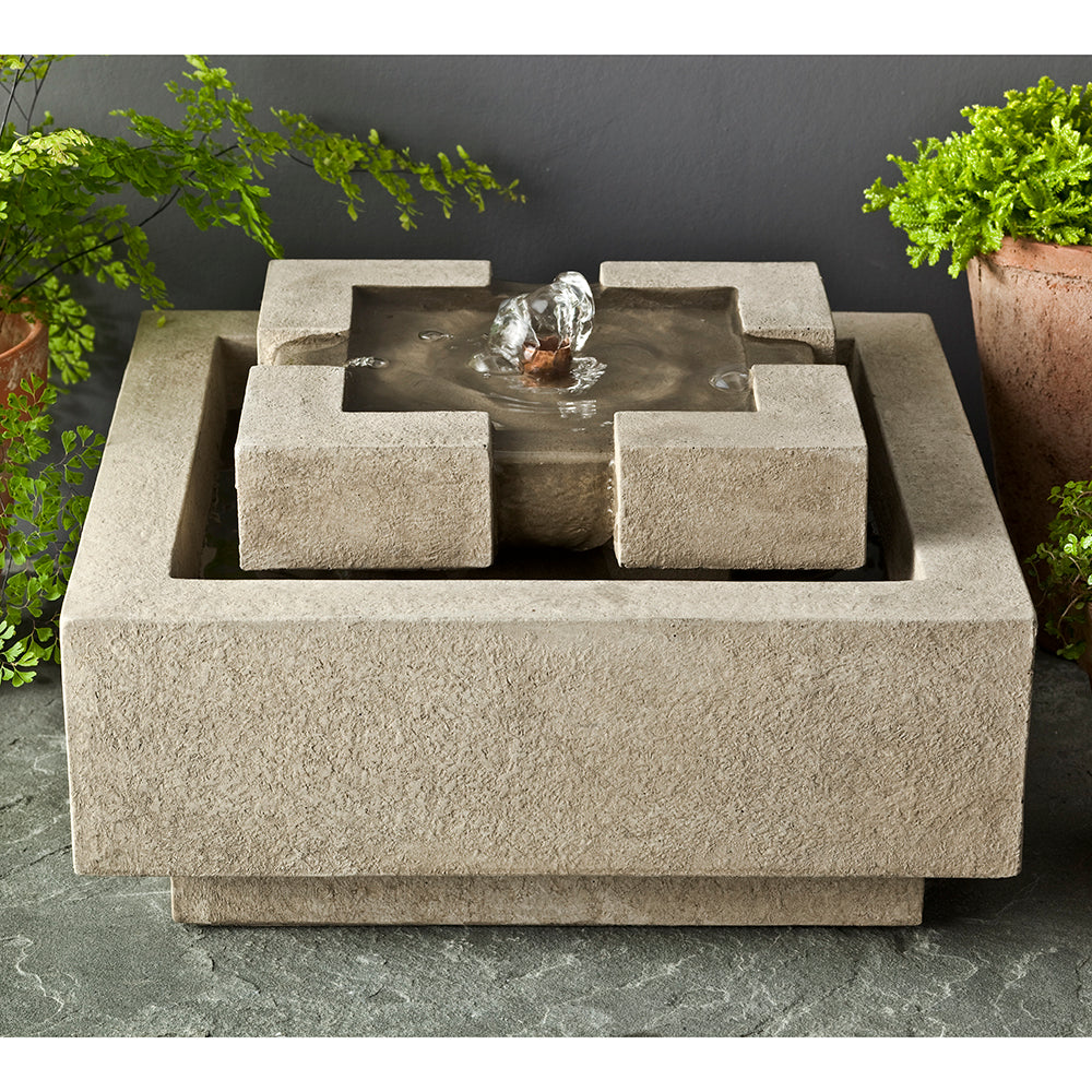 Geo Square Small Stone Fountain - Grey Stone Patina