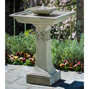 Two Tiered Square Stone Fountain - Verde Patina