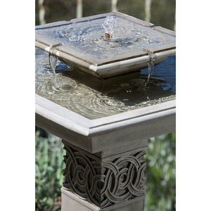 Two Tiered Square Stone Fountain - Verde Patina