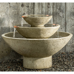 Three Tiered Oval Stone Fountain - Verde Patina