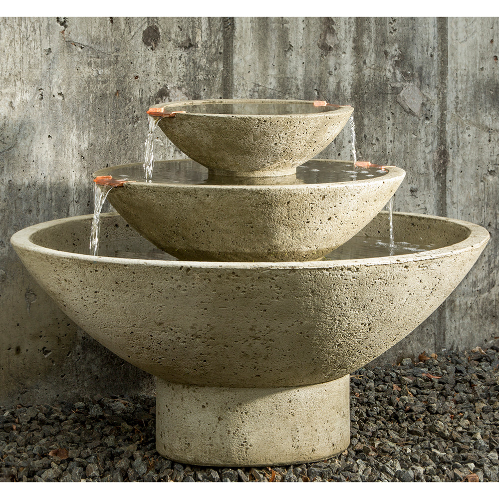 Three Tiered Oval Stone Fountain - Verde Patina