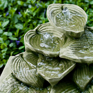 Cascading Hosta Stone Fountain - English Moss Patina