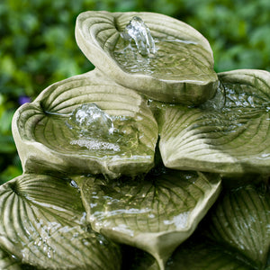 Cascading Hosta Stone Fountain - English Moss Patina