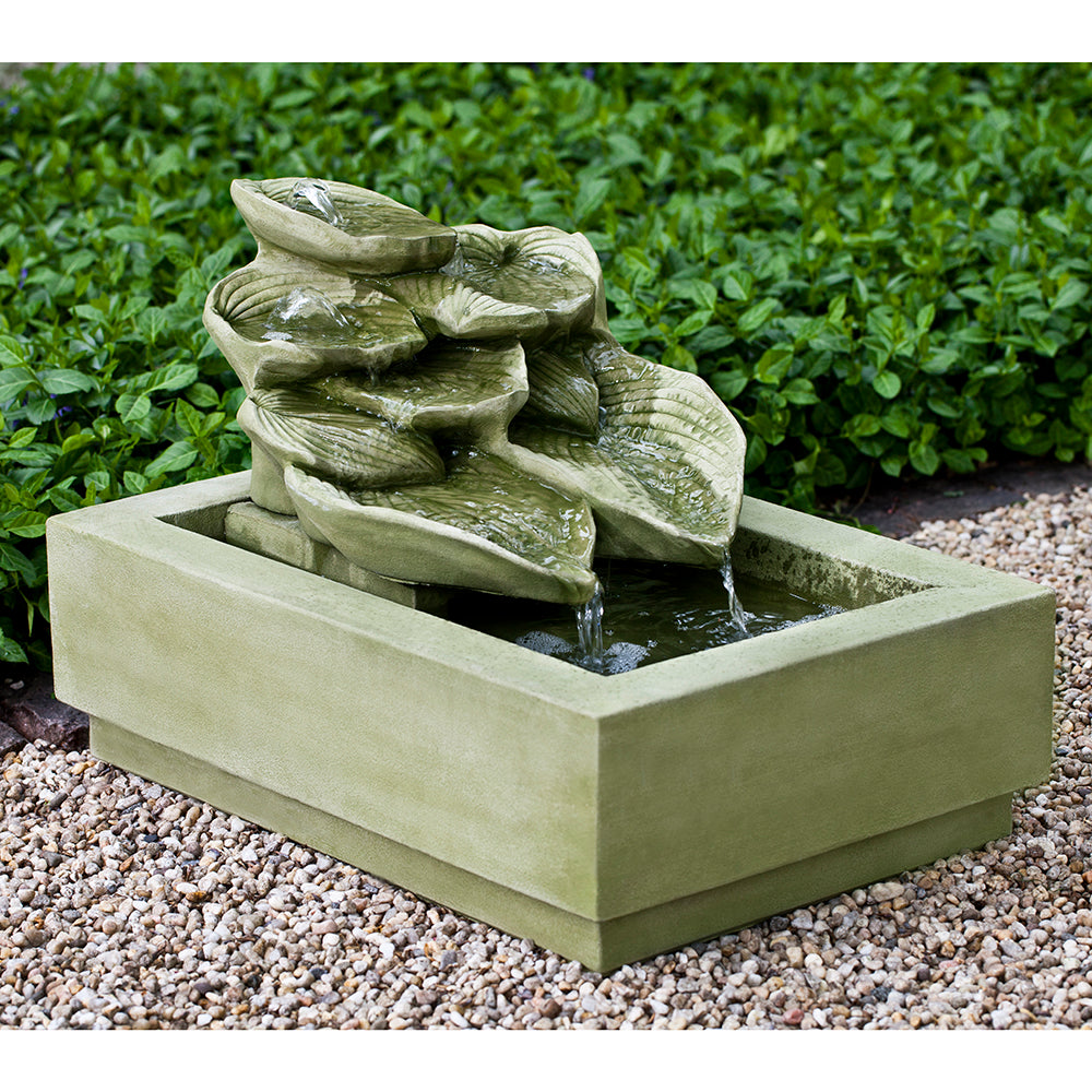 Cascading Hosta Stone Fountain - English Moss Patina