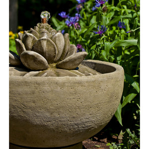 Lotus Flower Stone Fountain - English Moss Patina