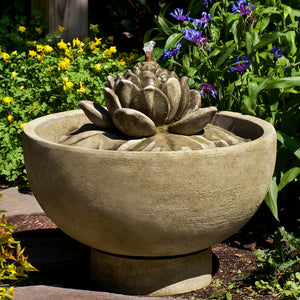 Lotus Flower Stone Fountain - English Moss Patina