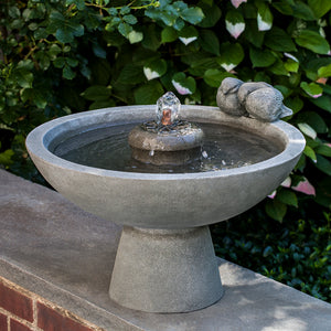 Bird Sculpture Terrace Stone Fountain - Grey Stone Patina