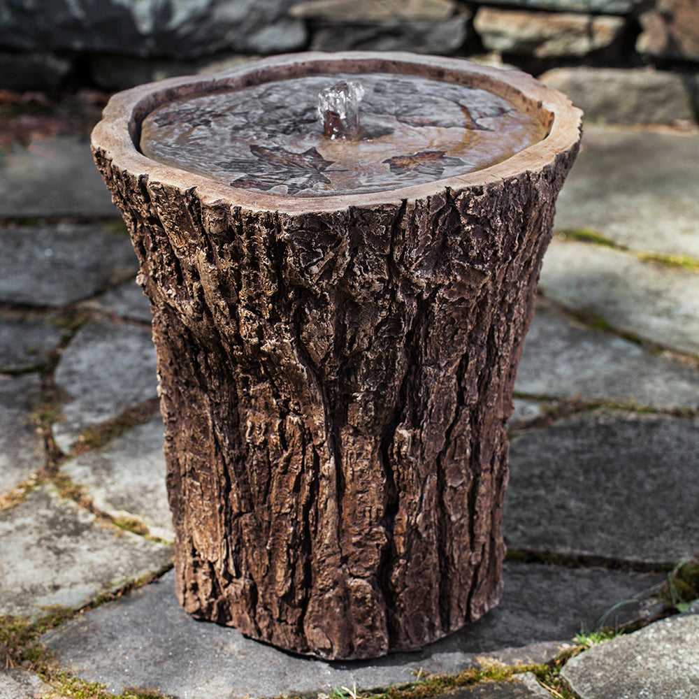 Stump Stone Fountain - Brown Stone Patina