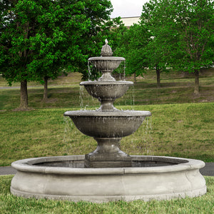 Large Three Tiered Stone Fountain with Basin - Alpine Stone Patina