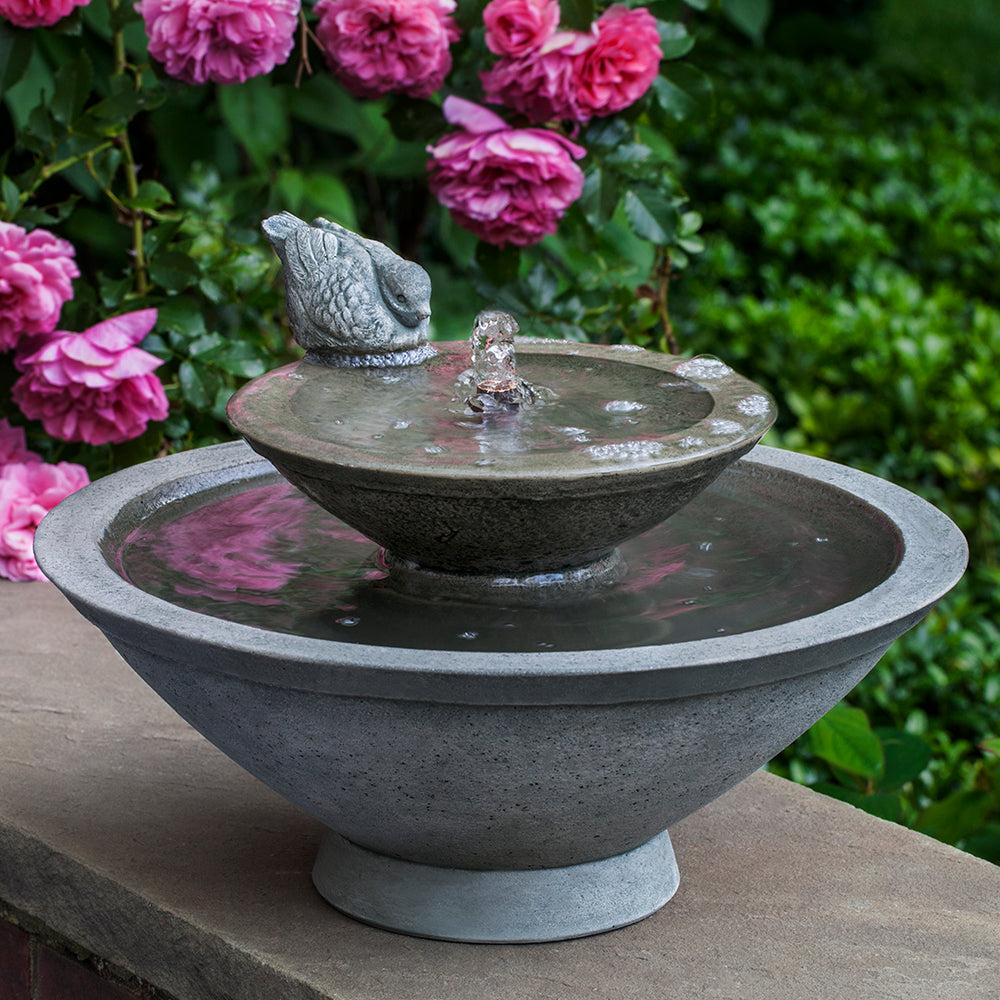 Bird Sculpture Two-Tiered Terrace Stone Fountain - Alpine Stone Patina