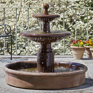 Large Esplanade Two Tier Fountain with Basin - Ferro Rustico Nuovo Patina