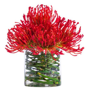 Silk Red Pin Cushion Swirl Stems Arrangement - Small