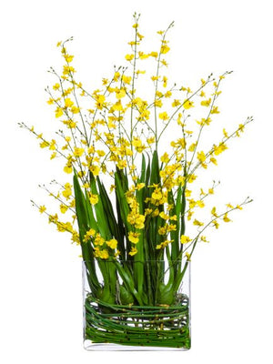 Faux Yellow Oncidium & Leaf Arrangement