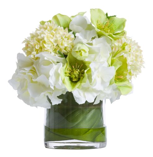 Faux Green & White Hydrangea Stems