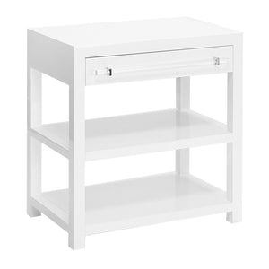 Worlds Away Garbo Side Table with Drawer  – White Lacquer