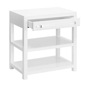 Worlds Away Garbo Side Table with Drawer  – White Lacquer
