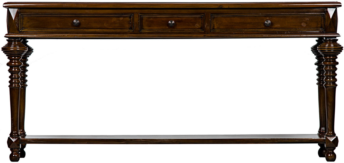 Noir Colonial 3 Drawer Console - Distressed Brown