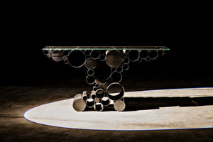 Paradox Console - Black Metal with Glass Top