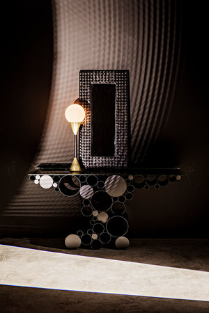 Paradox Console - Black Metal with Glass Top