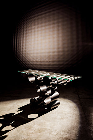 Paradox Console - Black Metal with Glass Top