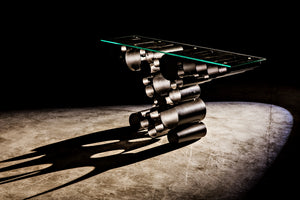 Paradox Console - Black Metal with Glass Top