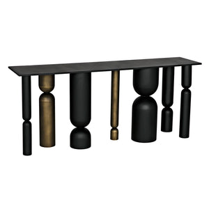 Figaro Console, Black Metal and Aged Brass Finish