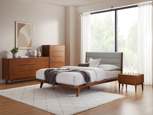 Mercury Upholstered Eastern King Platform Bed,  Amber