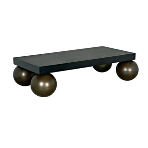 Cosmo Coffee Table, Black Metal with Aged Brass Finish Legs