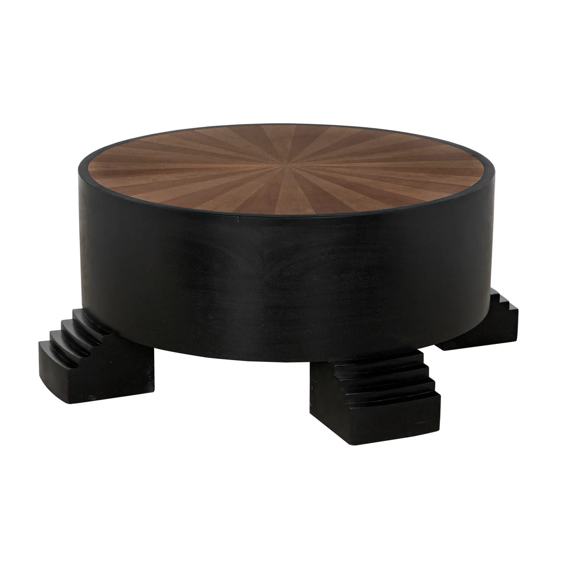 Tambour Coffee Table, Hand Rubbed Black with Veneer Top