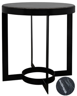 Noir Parker Side Table - Black Metalwith Marble