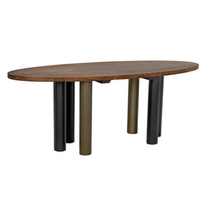 Journal Oval Dining Table, Dark Walnut with Black Steel Base