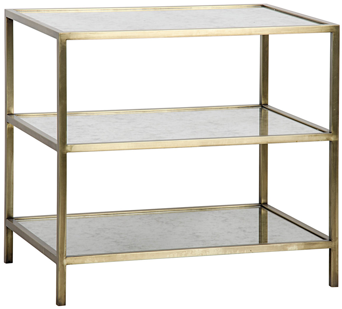 Noir 3 Tier Mirrored Side Table - Antique Brass