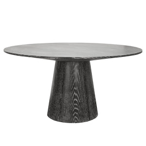 Worlds Away Hamilton Tapered Base Round Dining Table – Black Cerused Oak