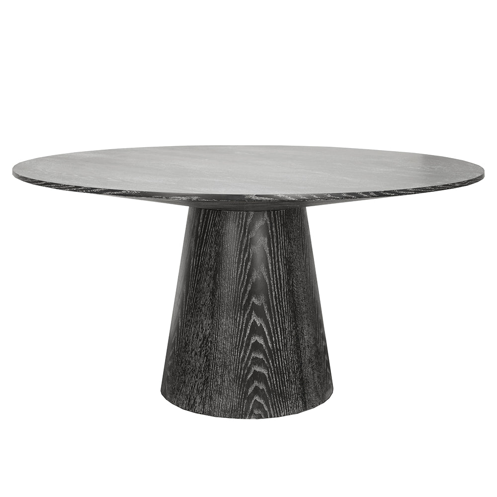 Worlds Away Hamilton Tapered Base Round Dining Table – Black Cerused Oak