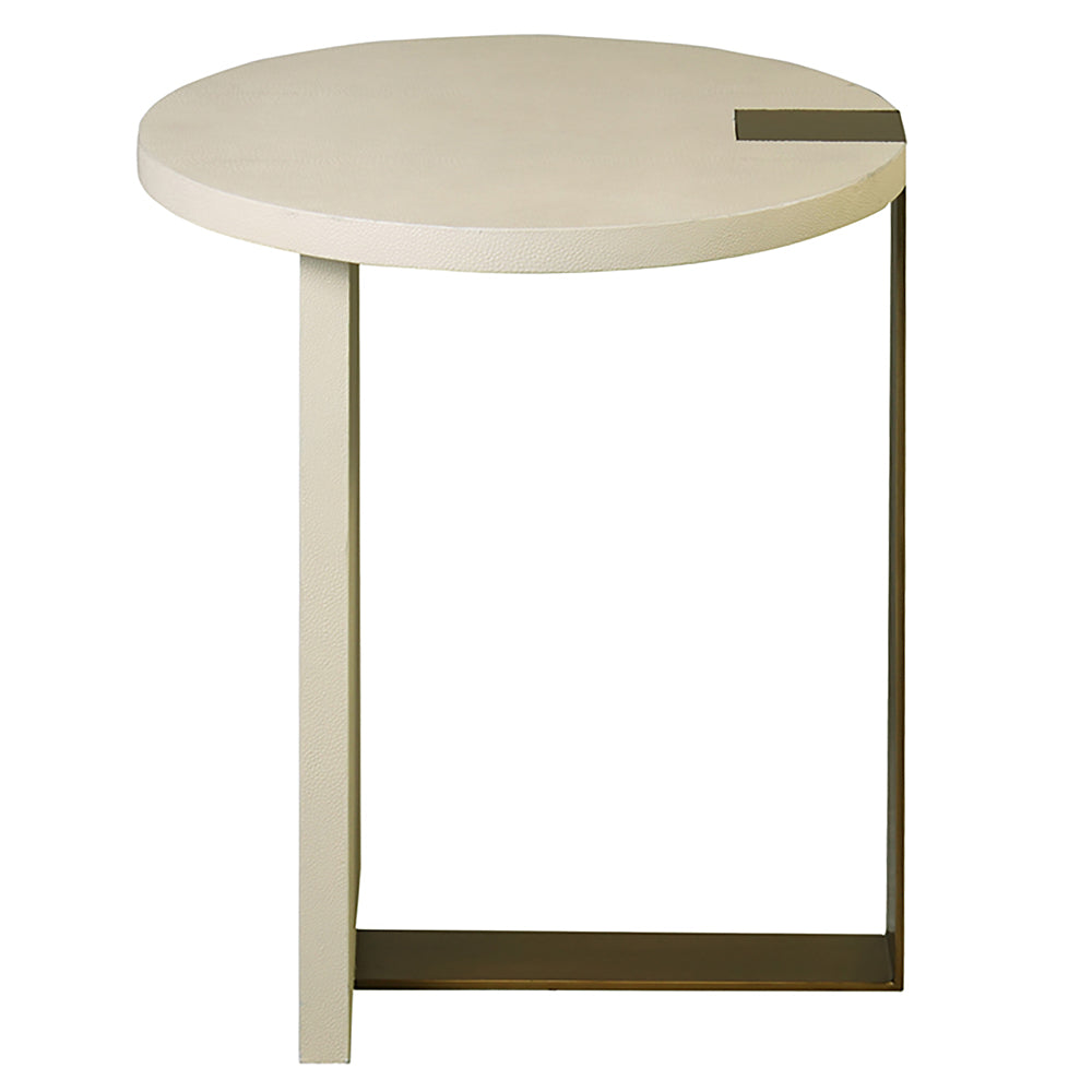 Worlds Away Harrington Round Accent Table with Antique Brass Base – Cream Shagreen