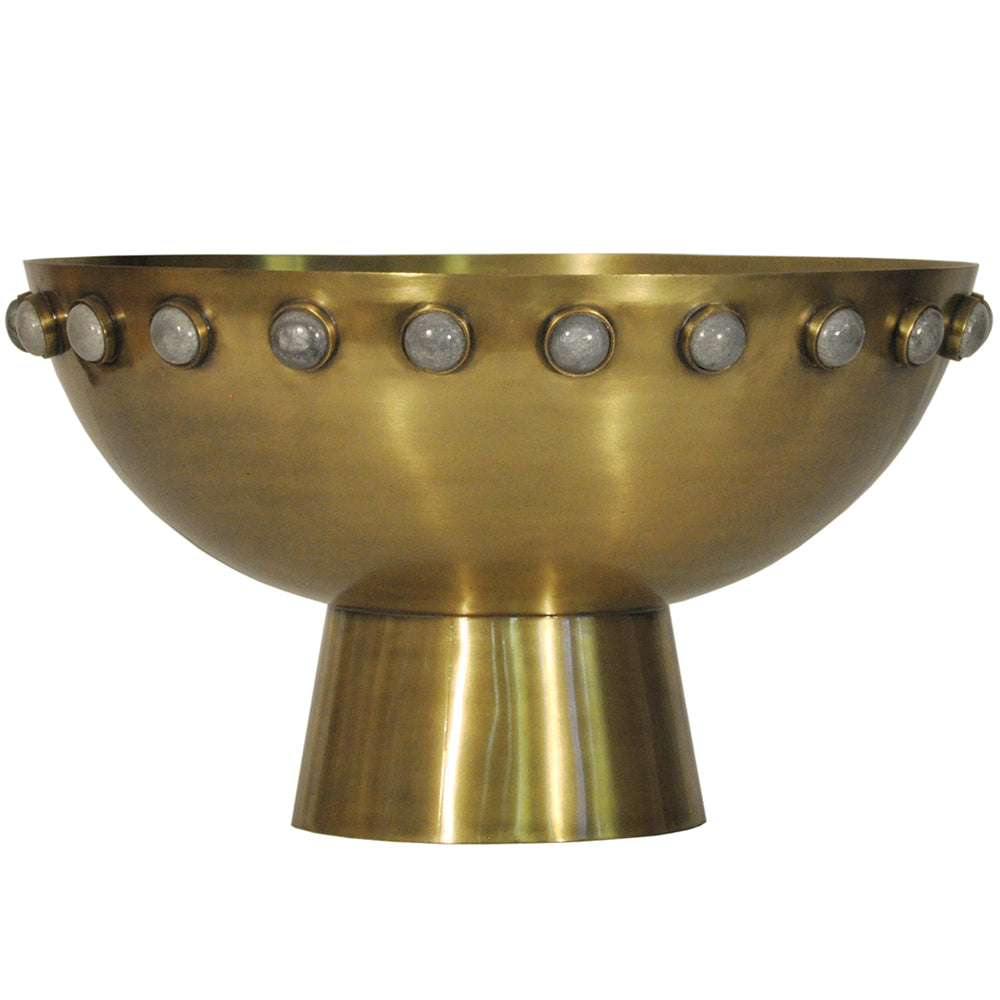 Worlds Away Harvey Antique Brass Centerpiece Bowl with Stone Details