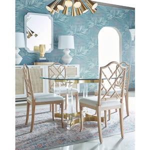 Worlds Away Hendrix Acrylic Dining Table Base with Antique Brass Stretchers – 48" or 54" Top