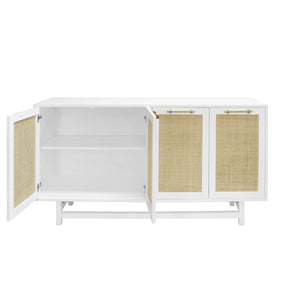 Worlds Away Macon Cabinet with Cane Door Fronts - Matte White Lacquer